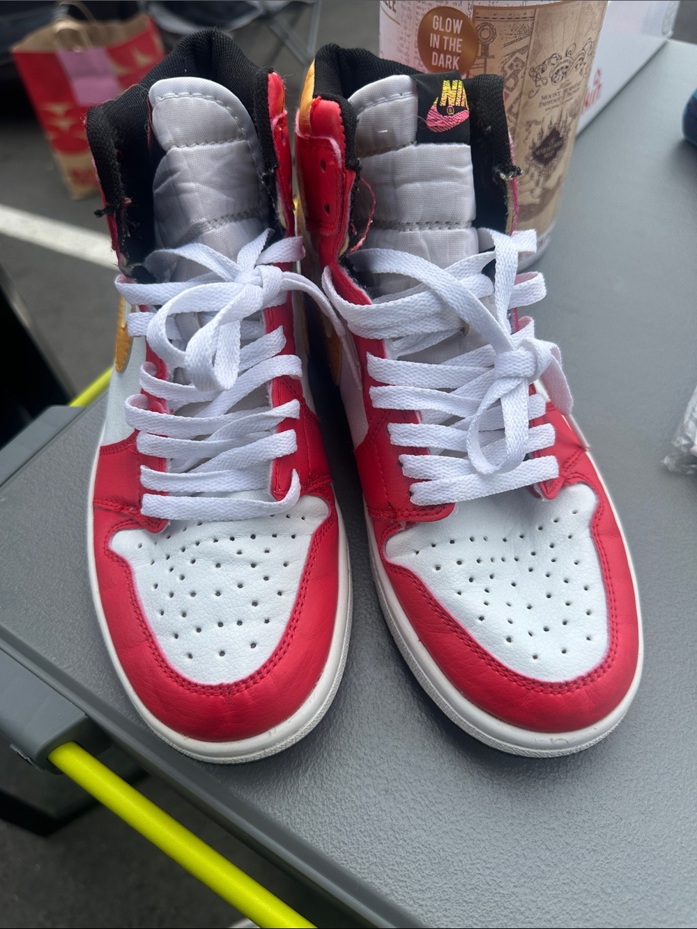 Nike High-Top Sneakers in White, Red & Yellow - Picture 11 of 11